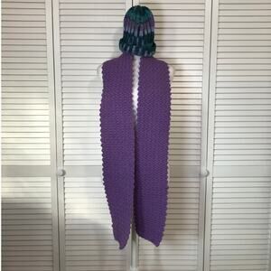 NWT Handmade Crocheted Purple Green Textured Adult Beanie Scarf 76”